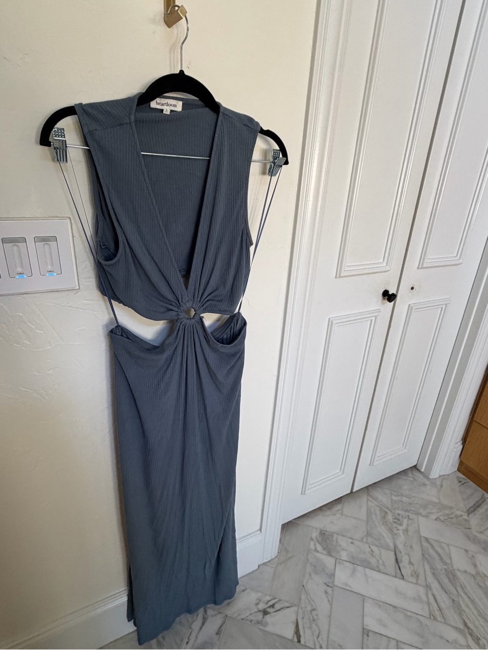 Heartloom Slate Blue Backless Cutout Maxi Dress